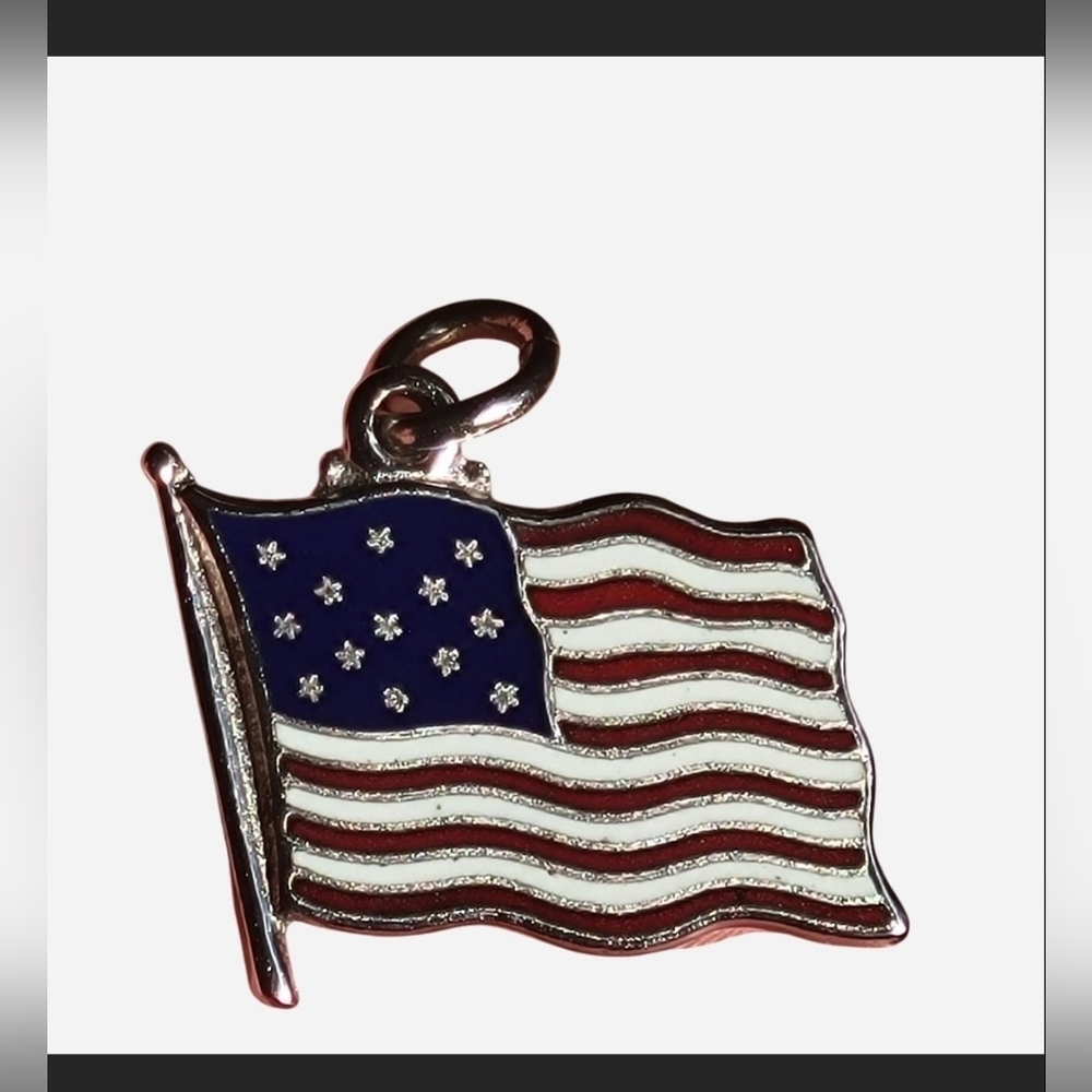 Vintage 925 Sterling Silver American Flag Charm Colorized  - Unisex
